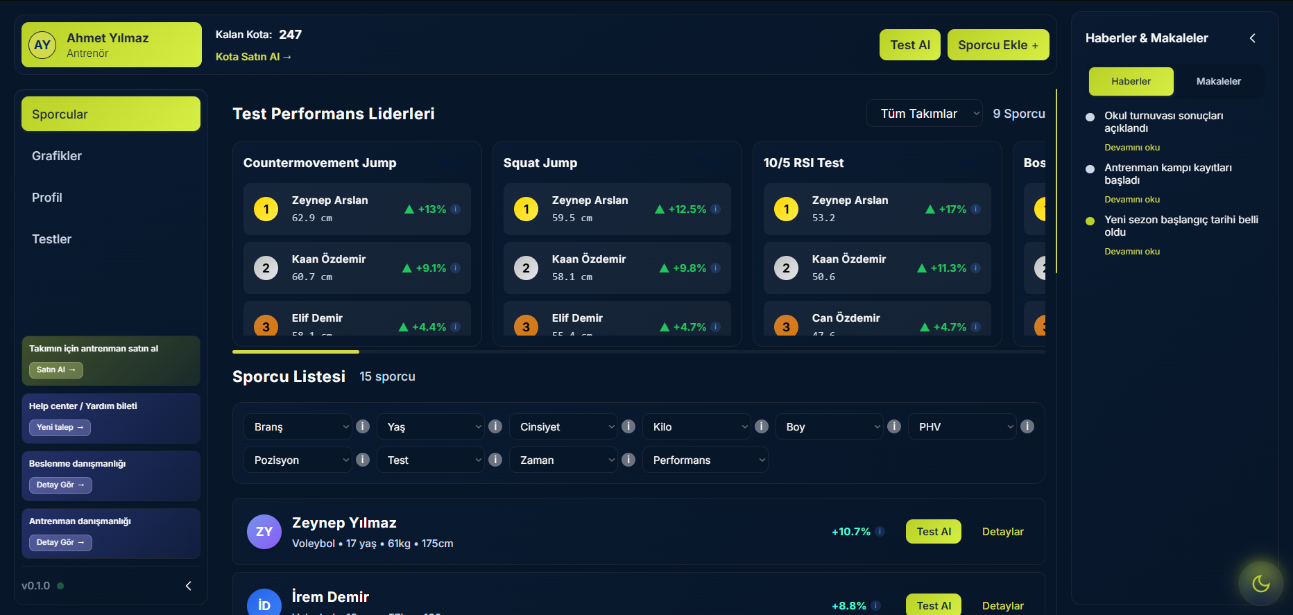 DeepSport Dashboard